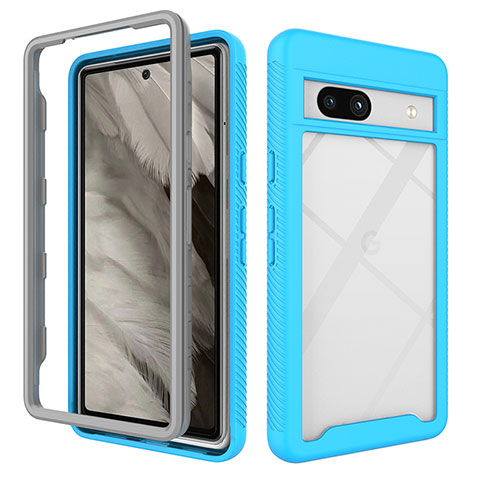 Custodia Silicone Trasparente Laterale 360 Gradi Cover ZJ1 per Google Pixel 7a 5G Cielo Blu