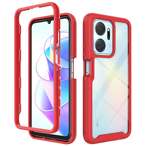 Custodia Silicone Trasparente Laterale 360 Gradi Cover ZJ1 per Huawei Honor X7a Rosso