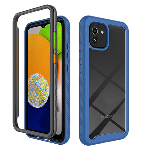 Custodia Silicone Trasparente Laterale 360 Gradi Cover ZJ1 per Samsung Galaxy A03 Blu