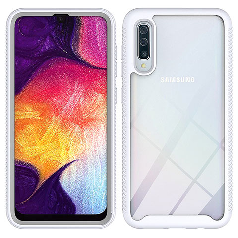 Custodia Silicone Trasparente Laterale 360 Gradi Cover ZJ1 per Samsung Galaxy A50 Bianco