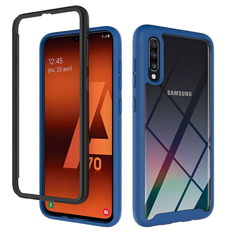 Custodia Silicone Trasparente Laterale 360 Gradi Cover ZJ1 per Samsung Galaxy A70S Blu