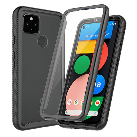 Custodia Silicone Trasparente Laterale 360 Gradi Cover ZJ3 per Google Pixel 5 XL 5G Nero