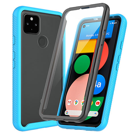 Custodia Silicone Trasparente Laterale 360 Gradi Cover ZJ3 per Google Pixel 5a 5G Cielo Blu