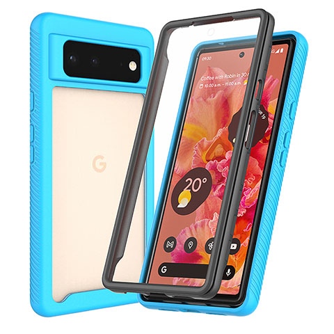 Custodia Silicone Trasparente Laterale 360 Gradi Cover ZJ3 per Google Pixel 6 5G Cielo Blu