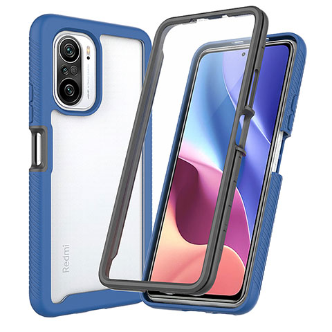 Custodia Silicone Trasparente Laterale 360 Gradi Cover ZJ3 per Xiaomi Redmi K40 Pro+ Plus 5G Blu