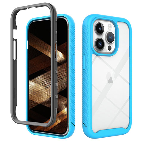 Custodia Silicone Trasparente Laterale 360 Gradi Cover ZJ4 per Apple iPhone 13 Pro Cielo Blu