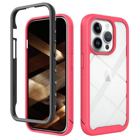 Custodia Silicone Trasparente Laterale 360 Gradi Cover ZJ4 per Apple iPhone 15 Pro Max Rosa Caldo