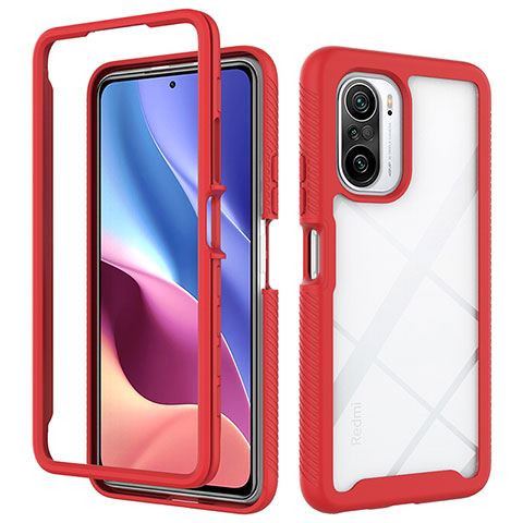 Custodia Silicone Trasparente Laterale 360 Gradi Cover ZJ4 per Xiaomi Poco F3 5G Rosso