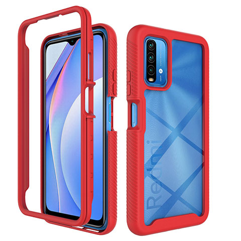 Custodia Silicone Trasparente Laterale 360 Gradi Cover ZJ4 per Xiaomi Redmi Note 9 4G Rosso