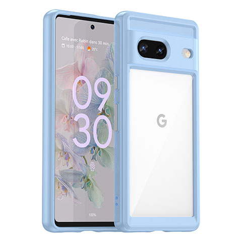 Custodia Silicone Trasparente Laterale Cover J01S per Google Pixel 7 5G Cielo Blu