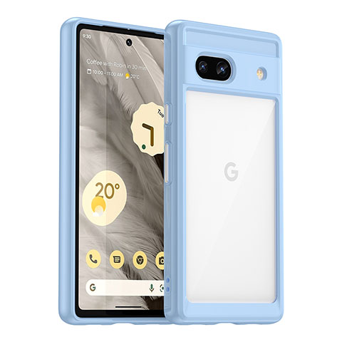 Custodia Silicone Trasparente Laterale Cover J01S per Google Pixel 7a 5G Cielo Blu