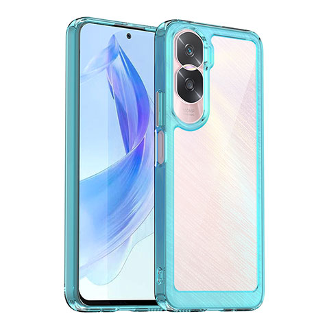 Custodia Silicone Trasparente Laterale Cover J01S per Huawei Honor 90 Lite 5G Ciano