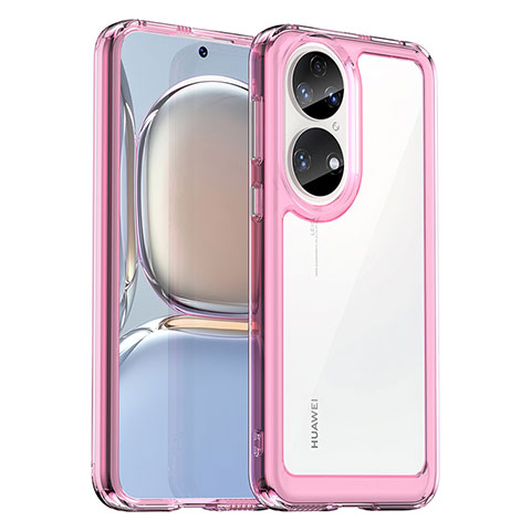 Custodia Silicone Trasparente Laterale Cover J01S per Huawei P50e Rosa Caldo