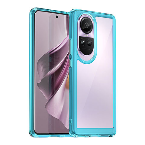 Custodia Silicone Trasparente Laterale Cover J01S per Oppo Reno10 Pro 5G Ciano