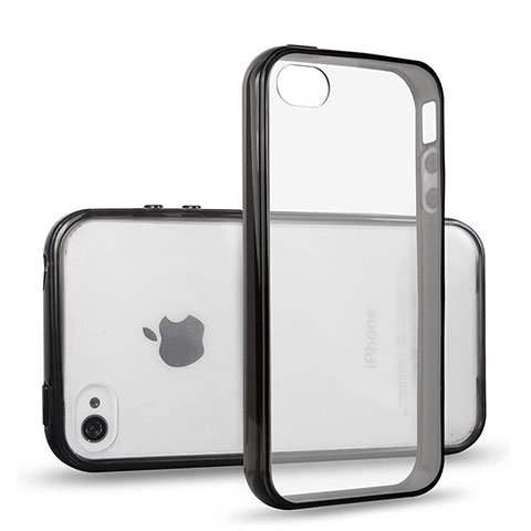 Custodia Silicone Trasparente Laterale per Apple iPhone 4 Nero