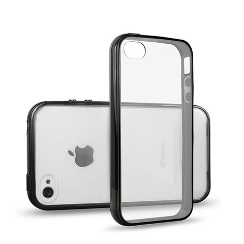 Custodia Silicone Trasparente Laterale per Apple iPhone 4S Nero