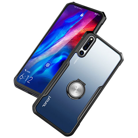 Custodia Silicone Trasparente Specchio Laterale 360 Gradi con Magnetico Anello Supporto A01 per Huawei Honor Magic 2 Nero