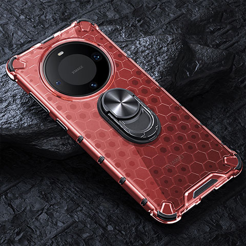 Custodia Silicone Trasparente Specchio Laterale 360 Gradi con Magnetico Anello Supporto AM1 per Huawei Mate 60 Rosso