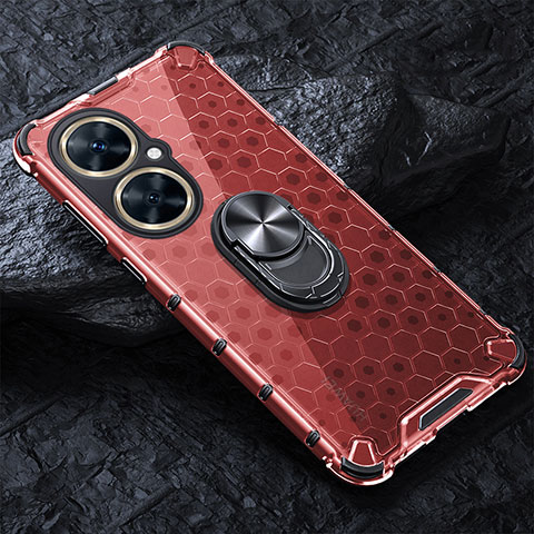 Custodia Silicone Trasparente Specchio Laterale 360 Gradi con Magnetico Anello Supporto AM1 per Huawei Nova 11i Rosso