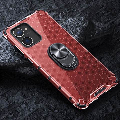 Custodia Silicone Trasparente Specchio Laterale 360 Gradi con Magnetico Anello Supporto AM1 per Realme 10S 5G Rosso