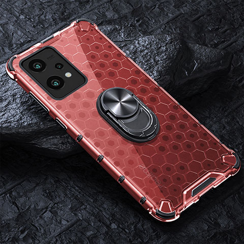 Custodia Silicone Trasparente Specchio Laterale 360 Gradi con Magnetico Anello Supporto AM1 per Realme 9 Pro+ Plus 5G Rosso