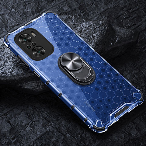 Custodia Silicone Trasparente Specchio Laterale 360 Gradi con Magnetico Anello Supporto AM1 per Xiaomi Mi 11X Pro 5G Blu