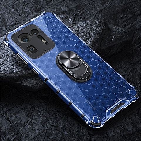 Custodia Silicone Trasparente Specchio Laterale 360 Gradi con Magnetico Anello Supporto AM1 per Xiaomi Mi Mix 4 5G Blu