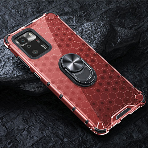 Custodia Silicone Trasparente Specchio Laterale 360 Gradi con Magnetico Anello Supporto AM1 per Xiaomi Poco X3 GT 5G Rosso