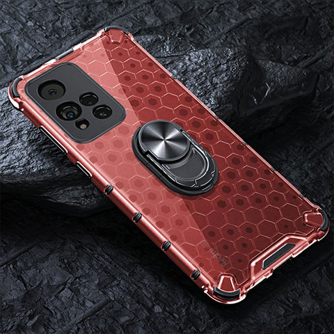 Custodia Silicone Trasparente Specchio Laterale 360 Gradi con Magnetico Anello Supporto AM1 per Xiaomi Poco X4 NFC Rosso