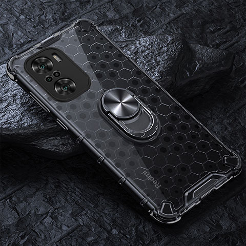 Custodia Silicone Trasparente Specchio Laterale 360 Gradi con Magnetico Anello Supporto AM1 per Xiaomi Redmi K40 Pro 5G Nero