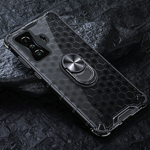 Custodia Silicone Trasparente Specchio Laterale 360 Gradi con Magnetico Anello Supporto AM1 per Xiaomi Redmi K50 Gaming 5G Nero