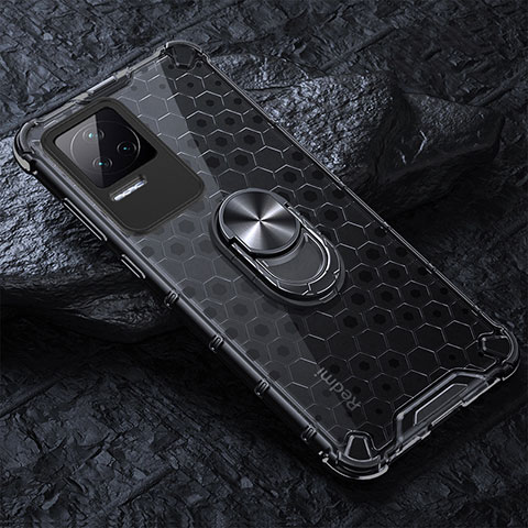 Custodia Silicone Trasparente Specchio Laterale 360 Gradi con Magnetico Anello Supporto AM1 per Xiaomi Redmi K50 Pro 5G Nero