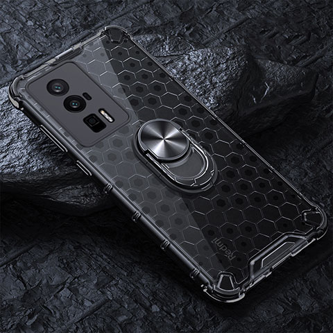 Custodia Silicone Trasparente Specchio Laterale 360 Gradi con Magnetico Anello Supporto AM1 per Xiaomi Redmi K60 Pro 5G Nero