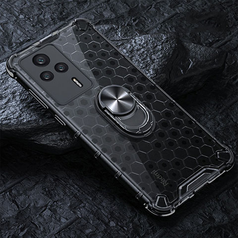 Custodia Silicone Trasparente Specchio Laterale 360 Gradi con Magnetico Anello Supporto AM1 per Xiaomi Redmi K60E 5G Nero