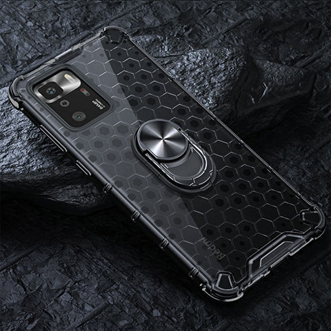 Custodia Silicone Trasparente Specchio Laterale 360 Gradi con Magnetico Anello Supporto AM1 per Xiaomi Redmi Note 10 Pro 5G Nero