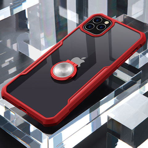 Custodia Silicone Trasparente Specchio Laterale 360 Gradi con Magnetico Anello Supporto per Apple iPhone 11 Pro Max Rosso