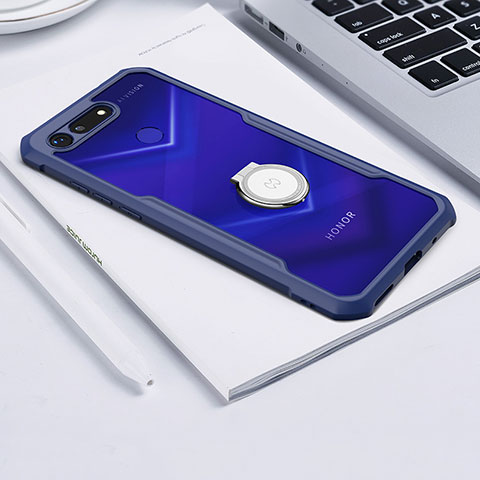 Custodia Silicone Trasparente Specchio Laterale 360 Gradi con Magnetico Anello Supporto per Huawei Honor View 20 Blu