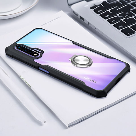 Custodia Silicone Trasparente Specchio Laterale 360 Gradi con Magnetico Anello Supporto per Huawei Nova 6 5G Nero