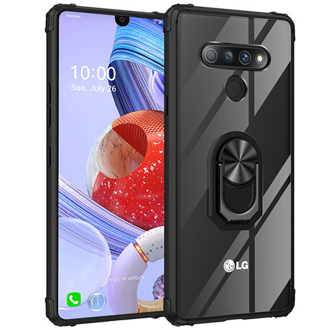 Custodia Silicone Trasparente Specchio Laterale 360 Gradi con Magnetico Anello Supporto per LG Stylo 6 Nero