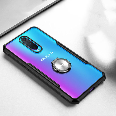 Custodia Silicone Trasparente Specchio Laterale 360 Gradi con Magnetico Anello Supporto per Oppo RX17 Pro Nero