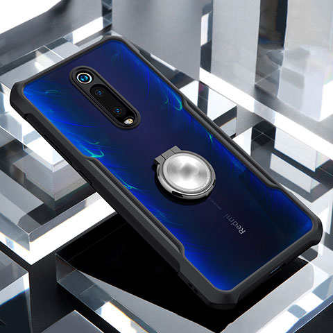 Custodia Silicone Trasparente Specchio Laterale 360 Gradi con Magnetico Anello Supporto per Xiaomi Mi 9T Nero