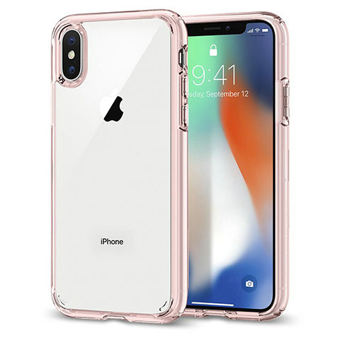 Custodia Silicone Trasparente Specchio Laterale 360 Gradi per Apple iPhone Xs Rosa