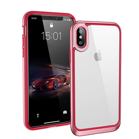 Custodia Silicone Trasparente Specchio Laterale 360 Gradi T08 per Apple iPhone Xs Max Rosso