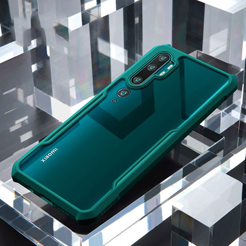 Custodia Silicone Trasparente Specchio Laterale Cover H01 per Xiaomi Mi Note 10 Verde