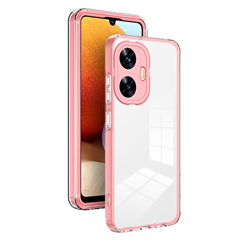 Custodia Silicone Trasparente Specchio Laterale Cover H01P per Realme C55 Oro Rosa