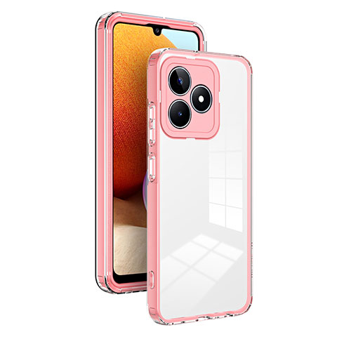 Custodia Silicone Trasparente Specchio Laterale Cover H01P per Realme C67 Oro Rosa