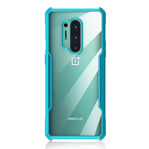 Custodia Silicone Trasparente Specchio Laterale Cover H03 per OnePlus 8 Pro Ciano