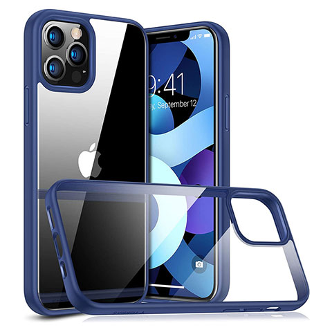 Custodia Silicone Trasparente Specchio Laterale Cover H04 per Apple iPhone 12 Pro Max Blu