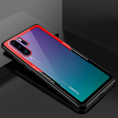 Custodia Silicone Trasparente Specchio Laterale Cover M01 per Huawei P30 Pro Rosso