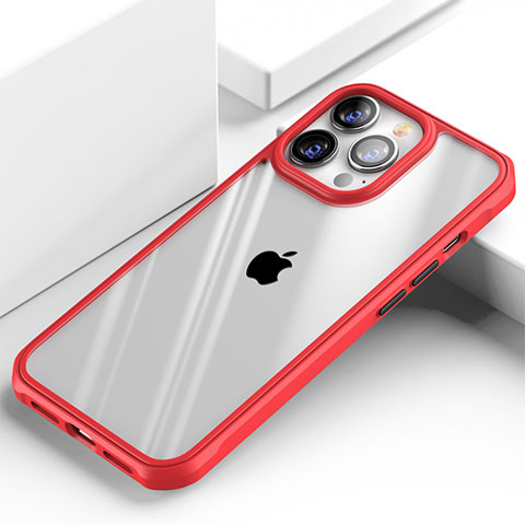 Custodia Silicone Trasparente Specchio Laterale Cover M03 per Apple iPhone 15 Pro Rosso